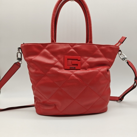 GUESS Brightside faux-leather women's shopper tote crossbody -RED (Used) - Picture 1 of 15